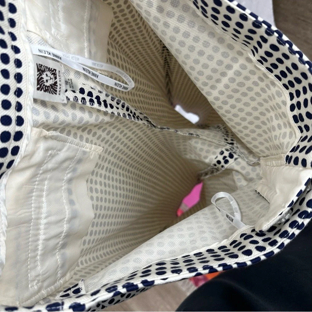 Navy Blue Polka Dot Dress Pants‎ Anne Klein Women's Size 10 White Office Casual - Picture 10 of 16